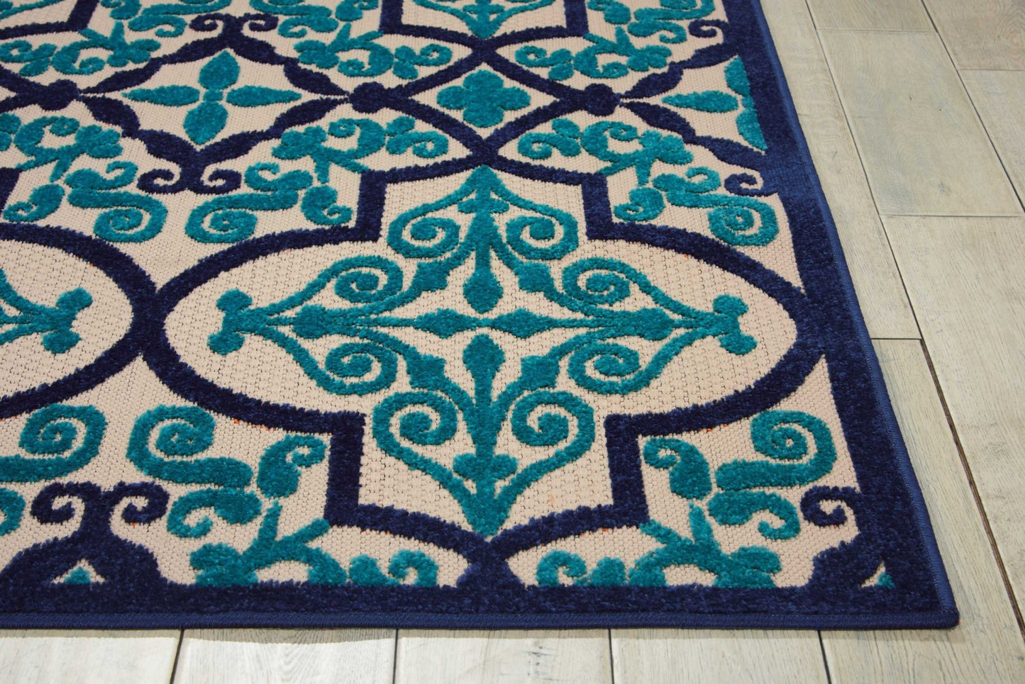 5' X 8' Blue And Ivory Moroccan Indoor Outdoor Area Rug