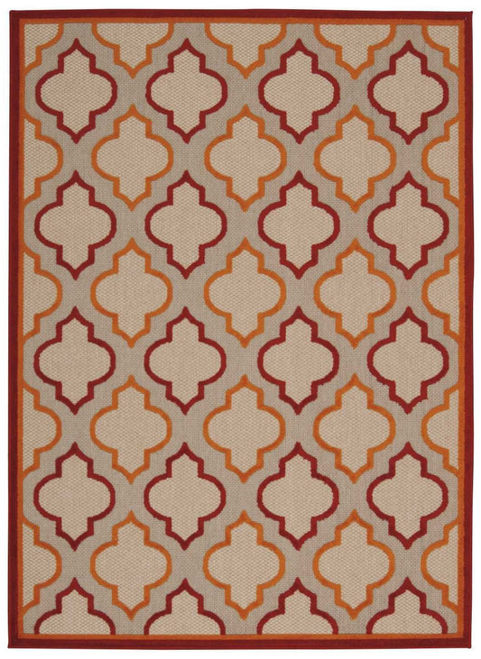 4' X 6' Red And Ivory Geometric Indoor Outdoor Area Rug