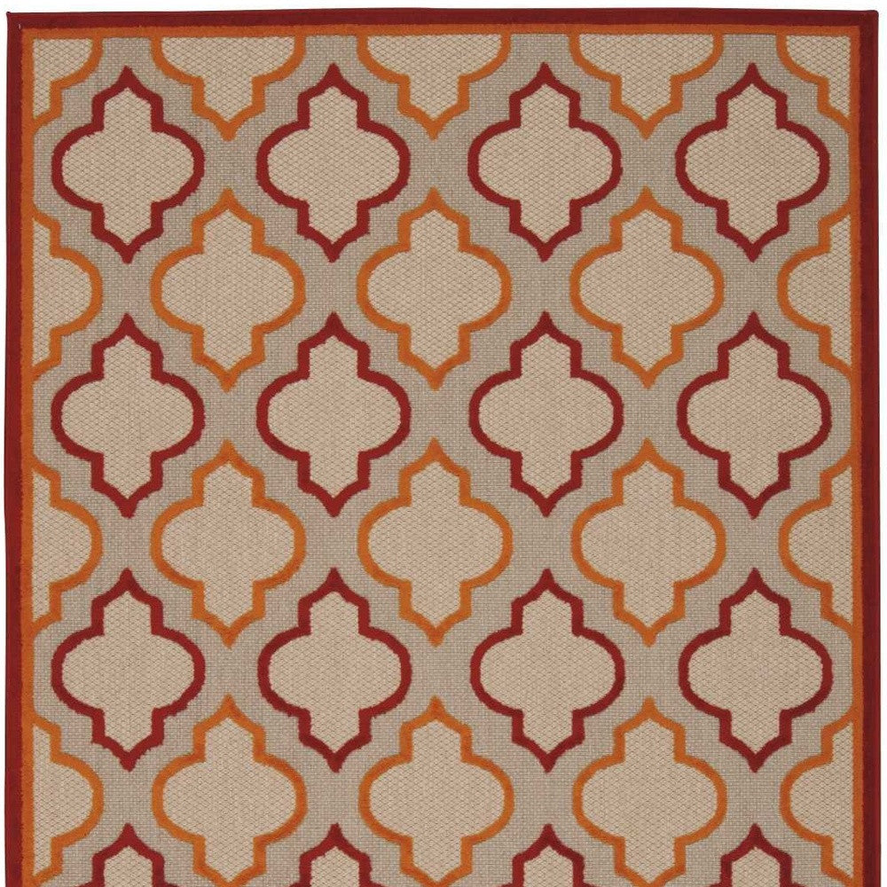 4' X 6' Red And Ivory Geometric Indoor Outdoor Area Rug