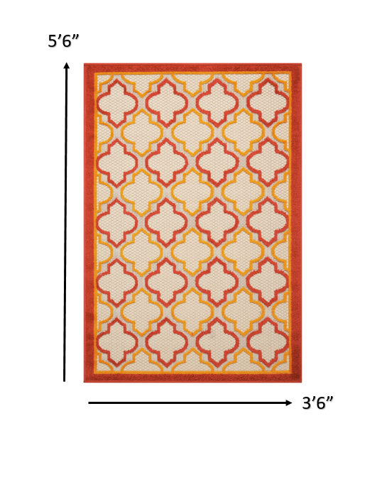 4' X 6' Red And Ivory Geometric Indoor Outdoor Area Rug