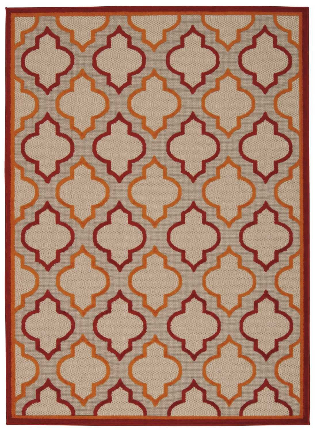 4' X 6' Red And Ivory Geometric Indoor Outdoor Area Rug