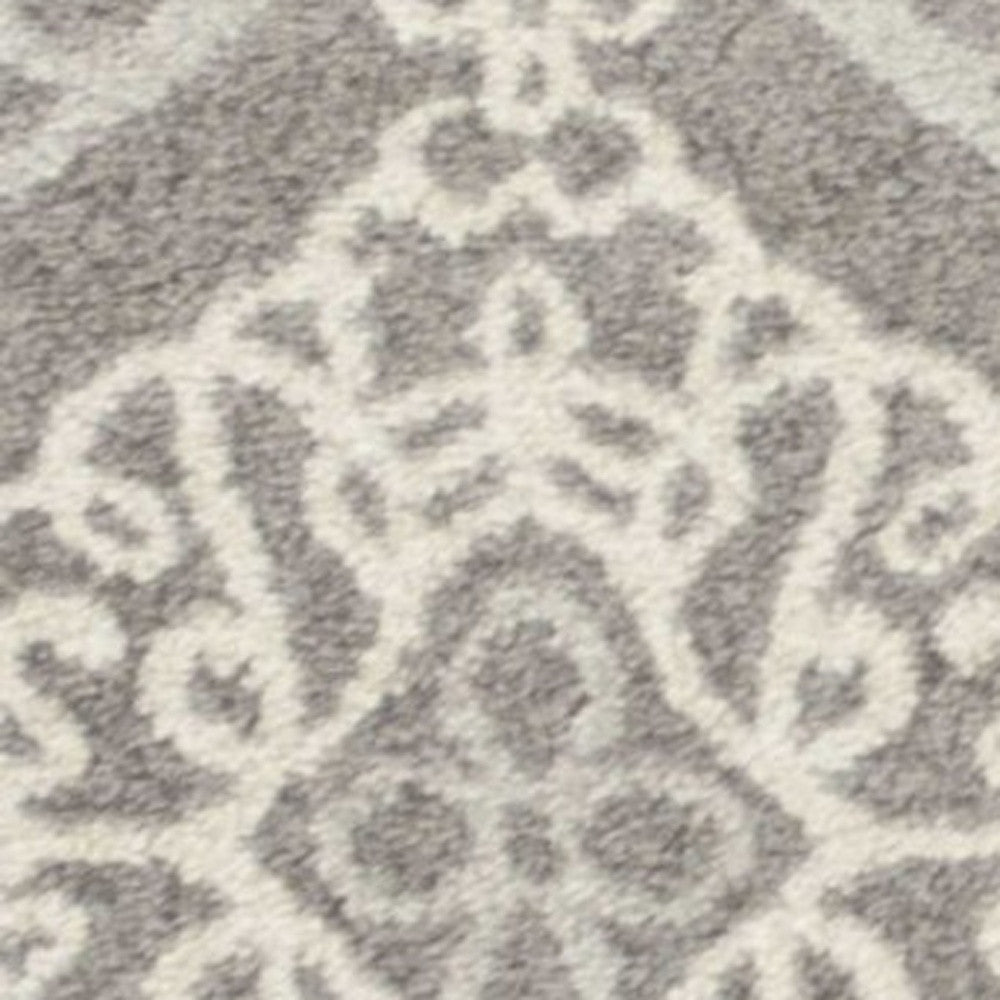 3'X5' Silver Grey Machine Woven Uv Treated Floral Ogee Indoor Outdoor Area Rug