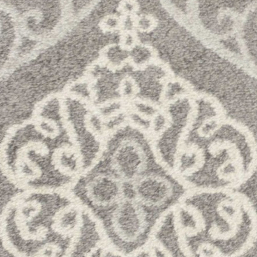 3'X5' Silver Grey Machine Woven Uv Treated Floral Ogee Indoor Outdoor Area Rug