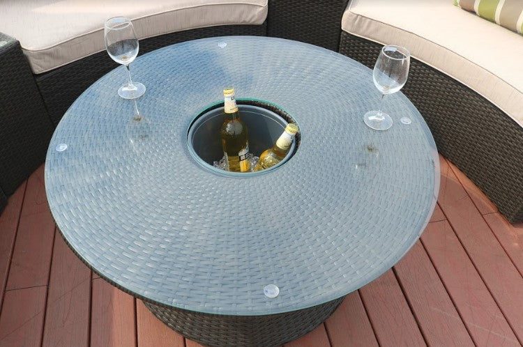 6 Piece Black Half Moon Outdoor Sectional Set With Ice Bucket