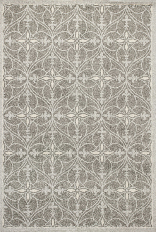 2'X4' Grey Machine Woven Uv Treated Ogee Indoor Outdoor Accent Rug