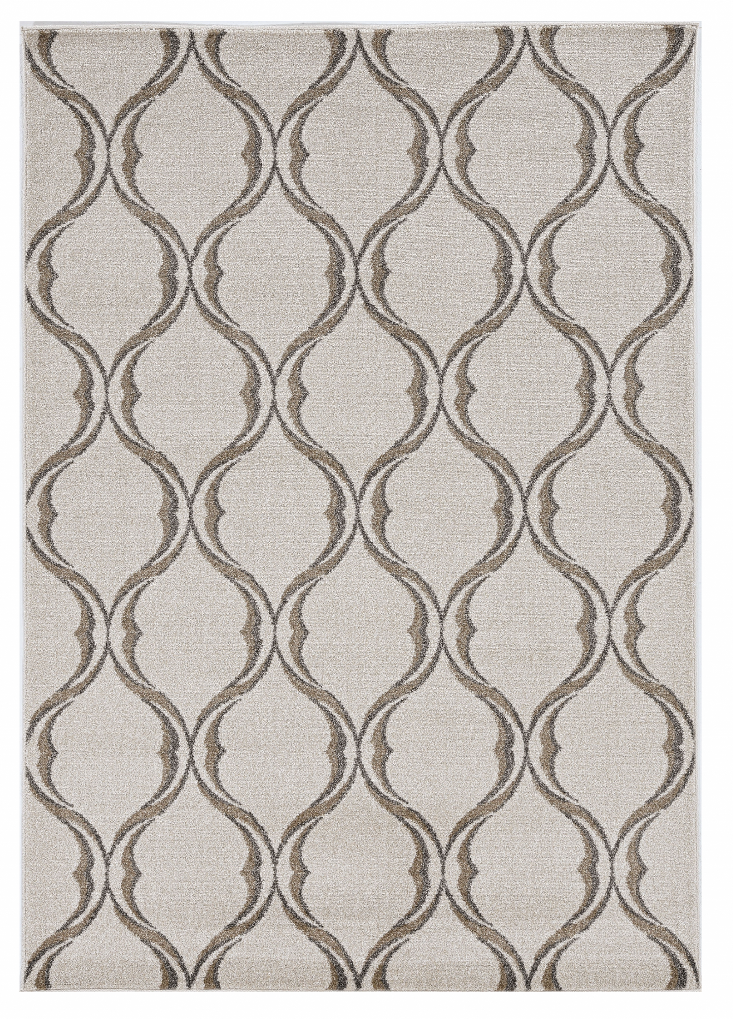 7'X11' Sand Ivory Machine Woven Uv Treated Ogee Indoor Outdoor Area Rug