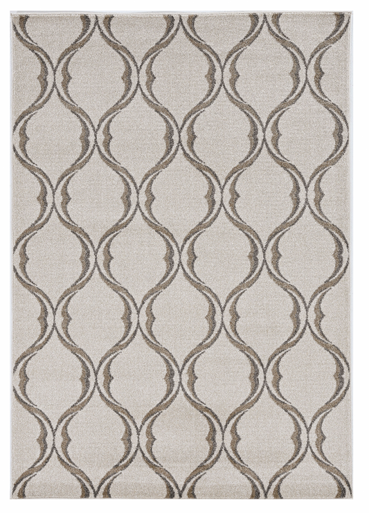 7'X11' Sand Ivory Machine Woven Uv Treated Ogee Indoor Outdoor Area Rug