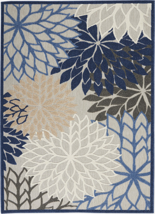 6' X 9' Blue And Gray Floral Indoor Outdoor Area Rug