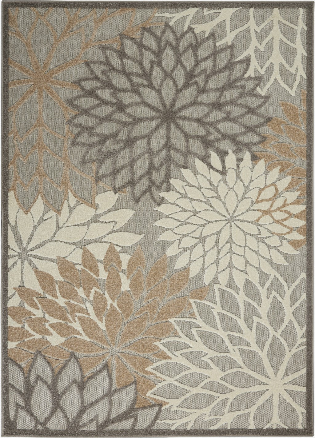 4' X 6' Gray And Ivory Floral Indoor Outdoor Area Rug