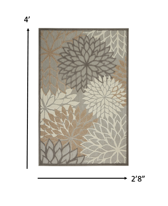 4' X 6' Gray And Ivory Floral Indoor Outdoor Area Rug