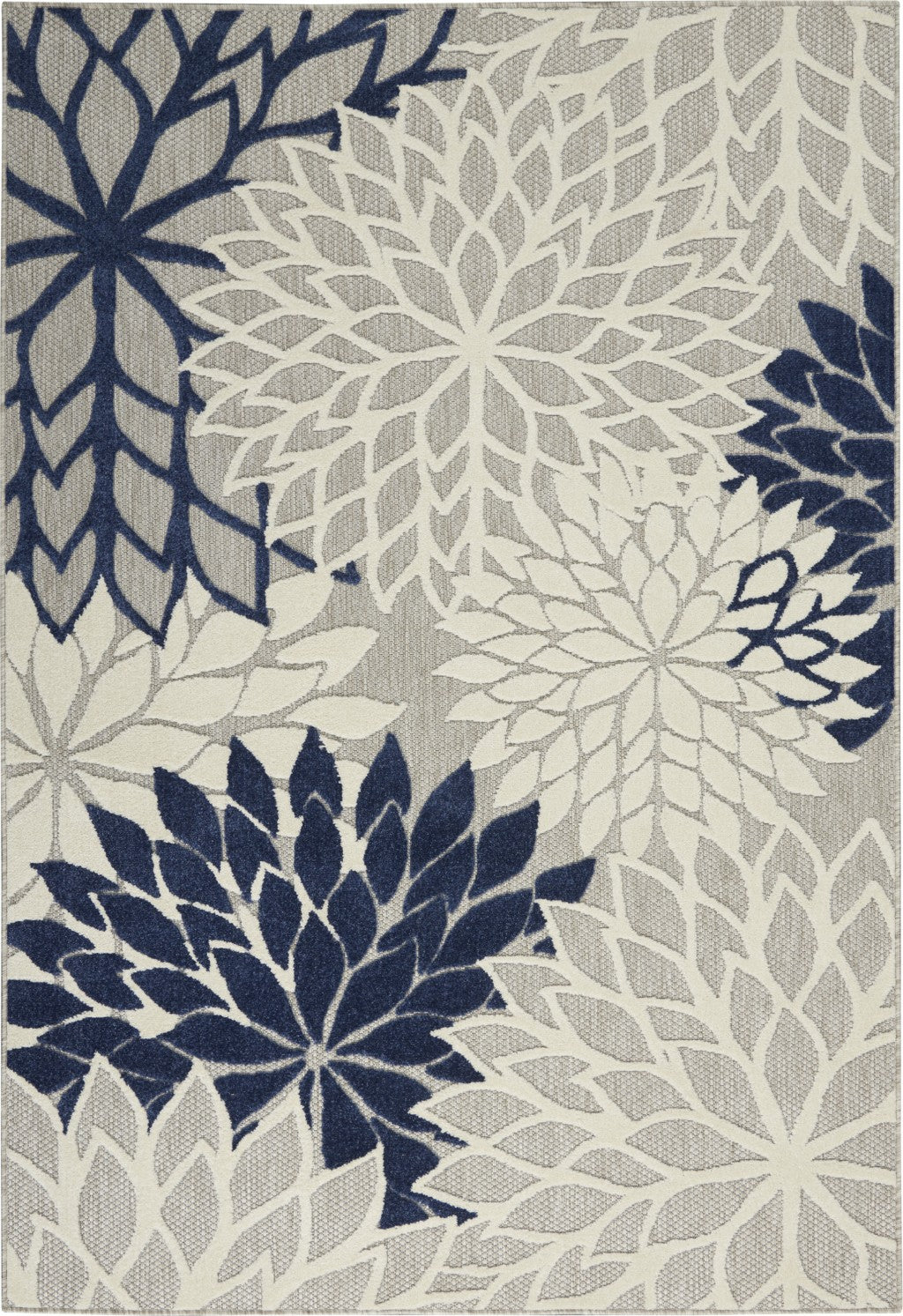 4' X 6' Ivory And Blue Floral Indoor Outdoor Area Rug