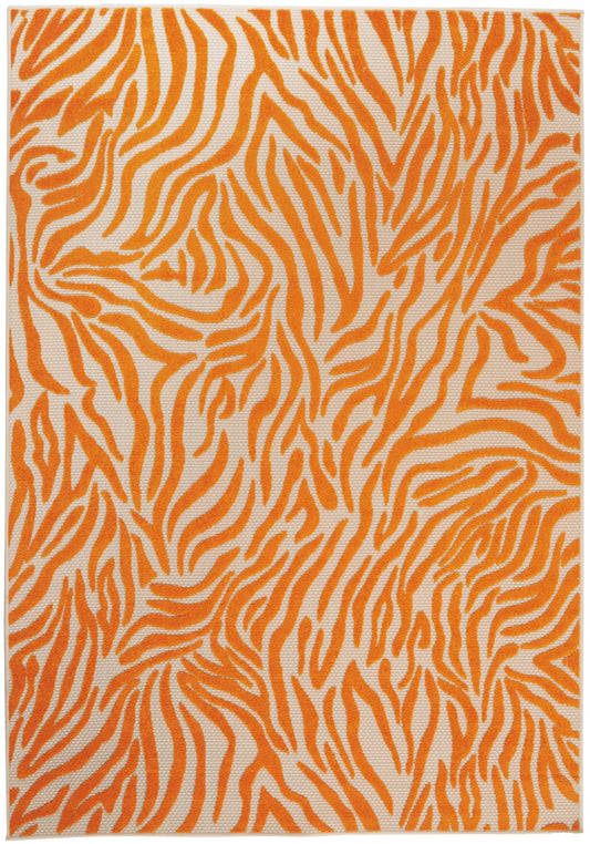 4' X 6' Orange And Ivory Abstract Stain Resistant Indoor Outdoor Area Rug