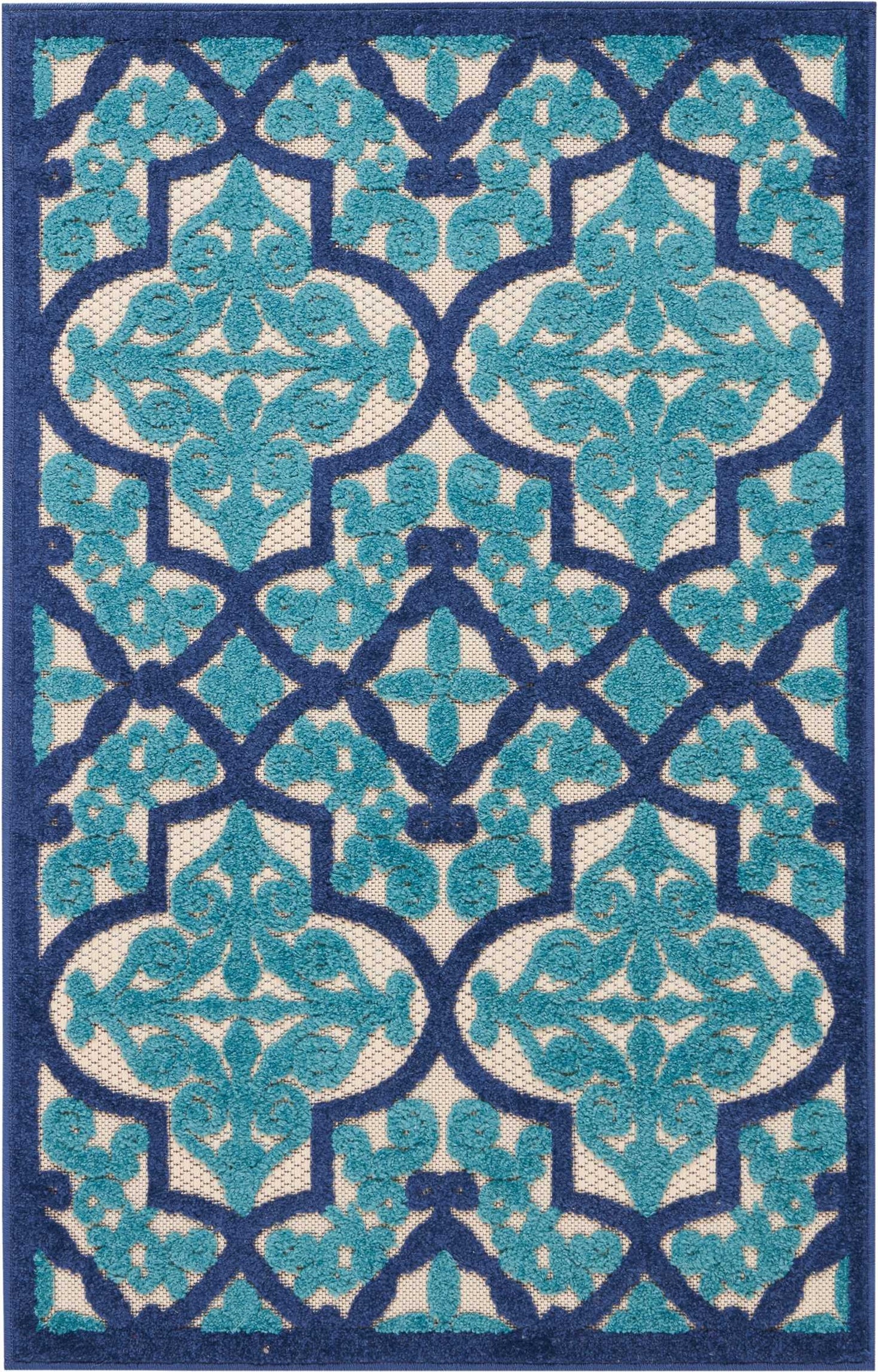 3' X 4' Blue And Ivory Moroccan Indoor Outdoor Area Rug