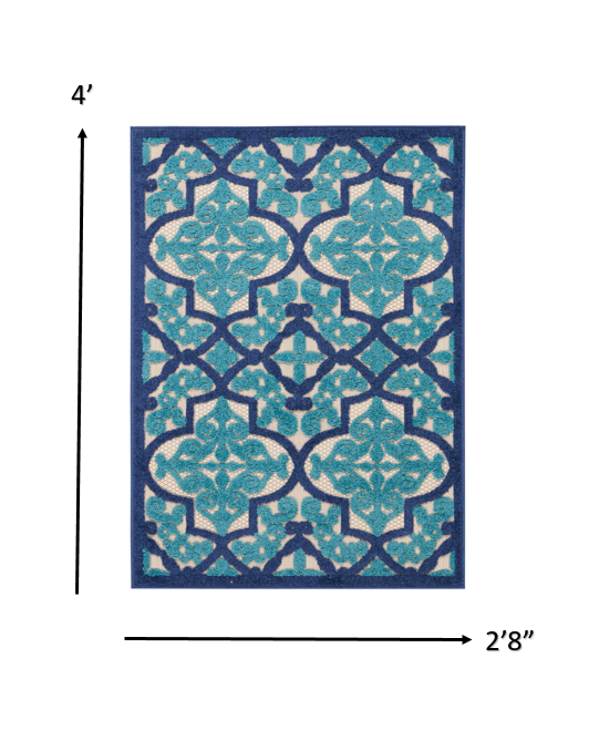 3' X 4' Blue And Ivory Moroccan Indoor Outdoor Area Rug