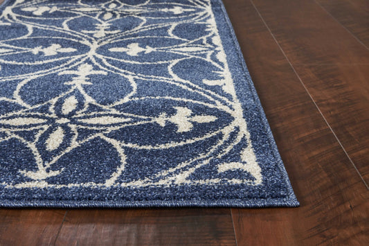 8'X11' Denim Blue Machine Woven Uv Treated Ogee Indoor Outdoor Area Rug