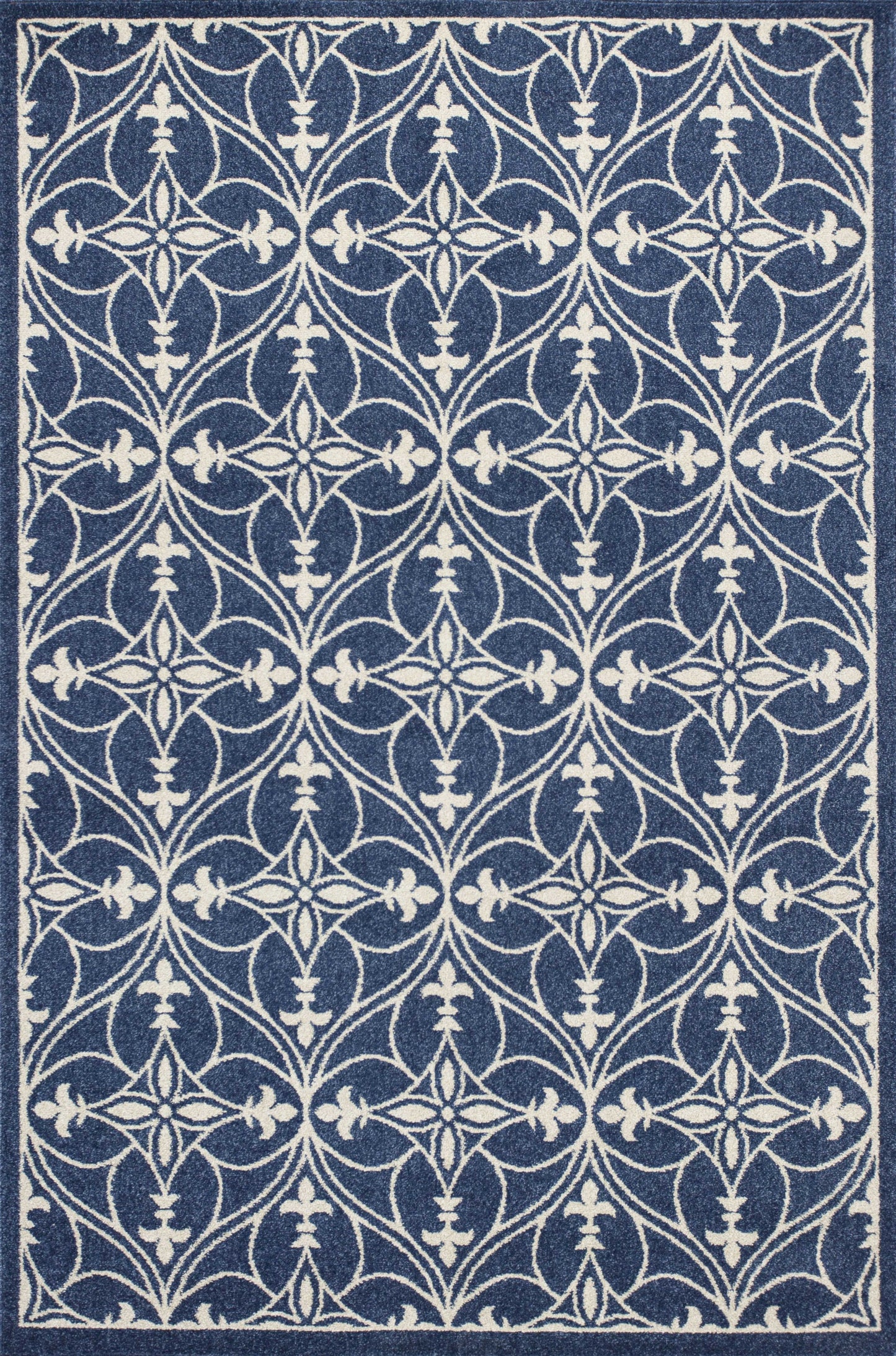 8'X11' Denim Blue Machine Woven Uv Treated Ogee Indoor Outdoor Area Rug