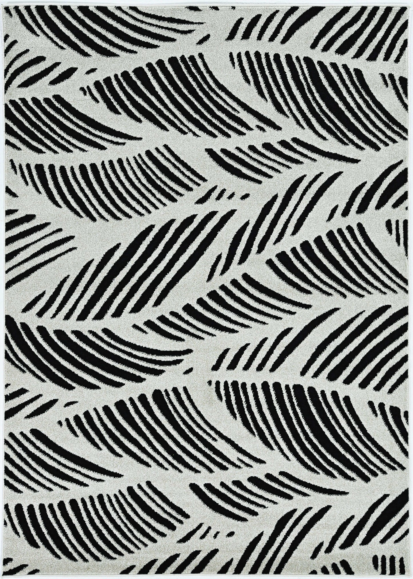 7'X10' Black White Machine Woven Uv Treated Tropical Palm Leaves Indoor Outdoor Area Rug