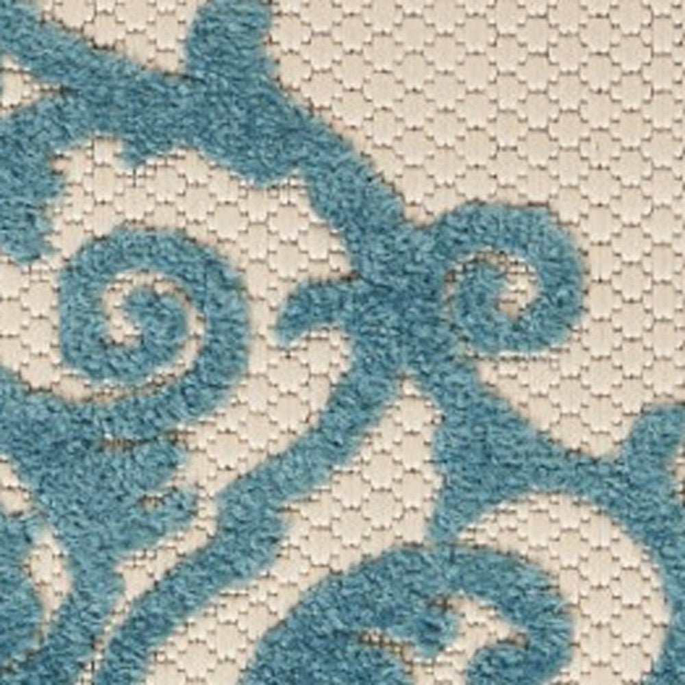 3' X 4' Aqua Damask Indoor Outdoor Area Rug