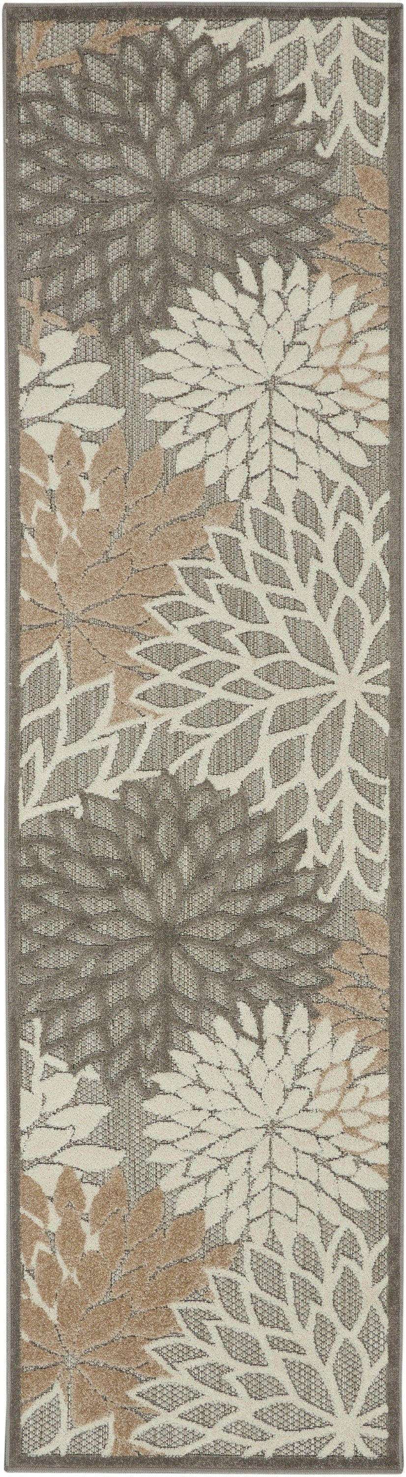 2' X 8' Gray And Ivory Floral Indoor Outdoor Area Rug