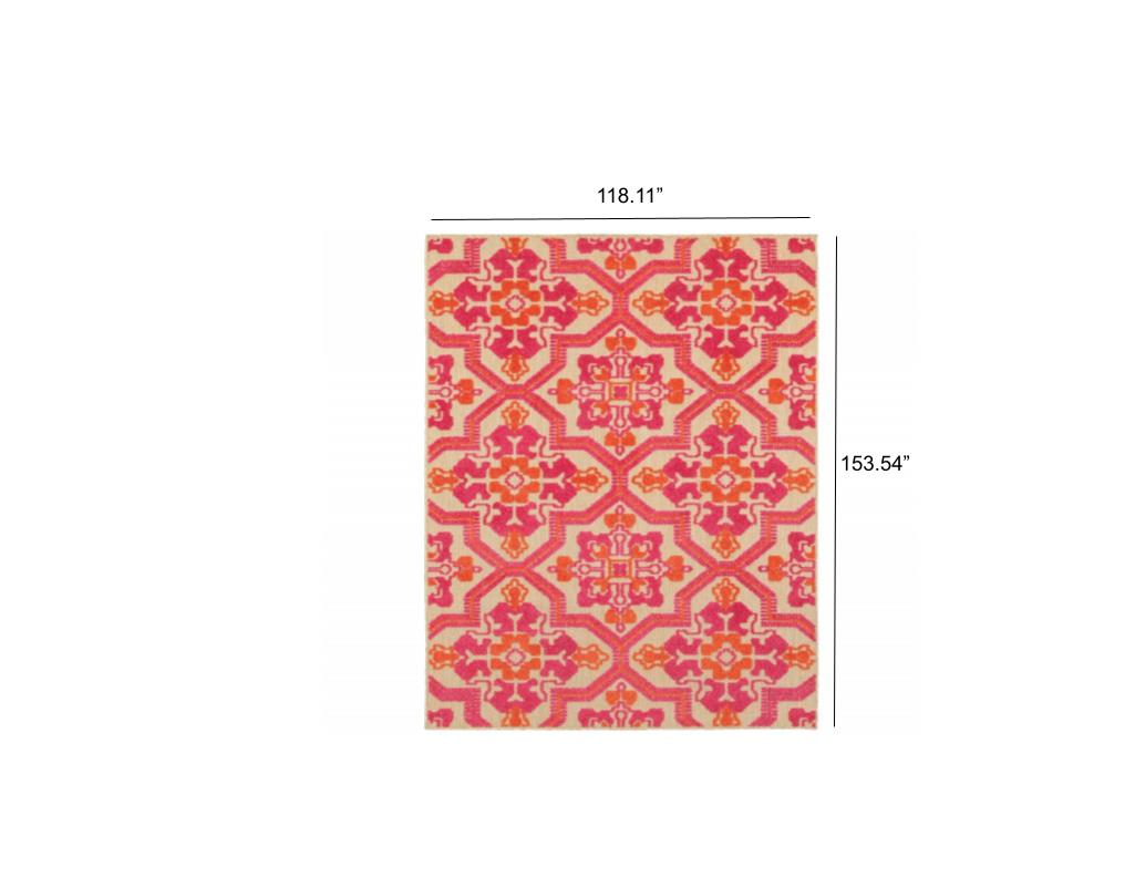 10' x 13' Pink and Orange Moroccan Indoor Outdoor Area Rug