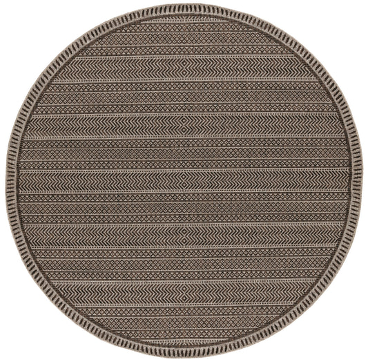 8' Round Mocha Geometric Pattern Indoor Outdoor Area Rug