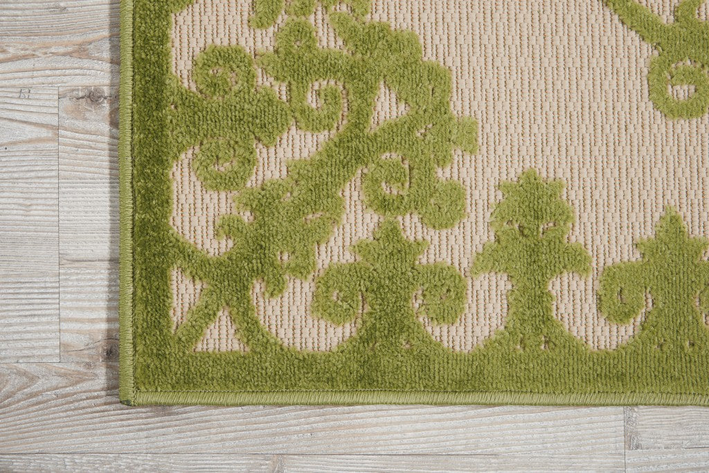 3' X 4' Green Damask Indoor Outdoor Area Rug