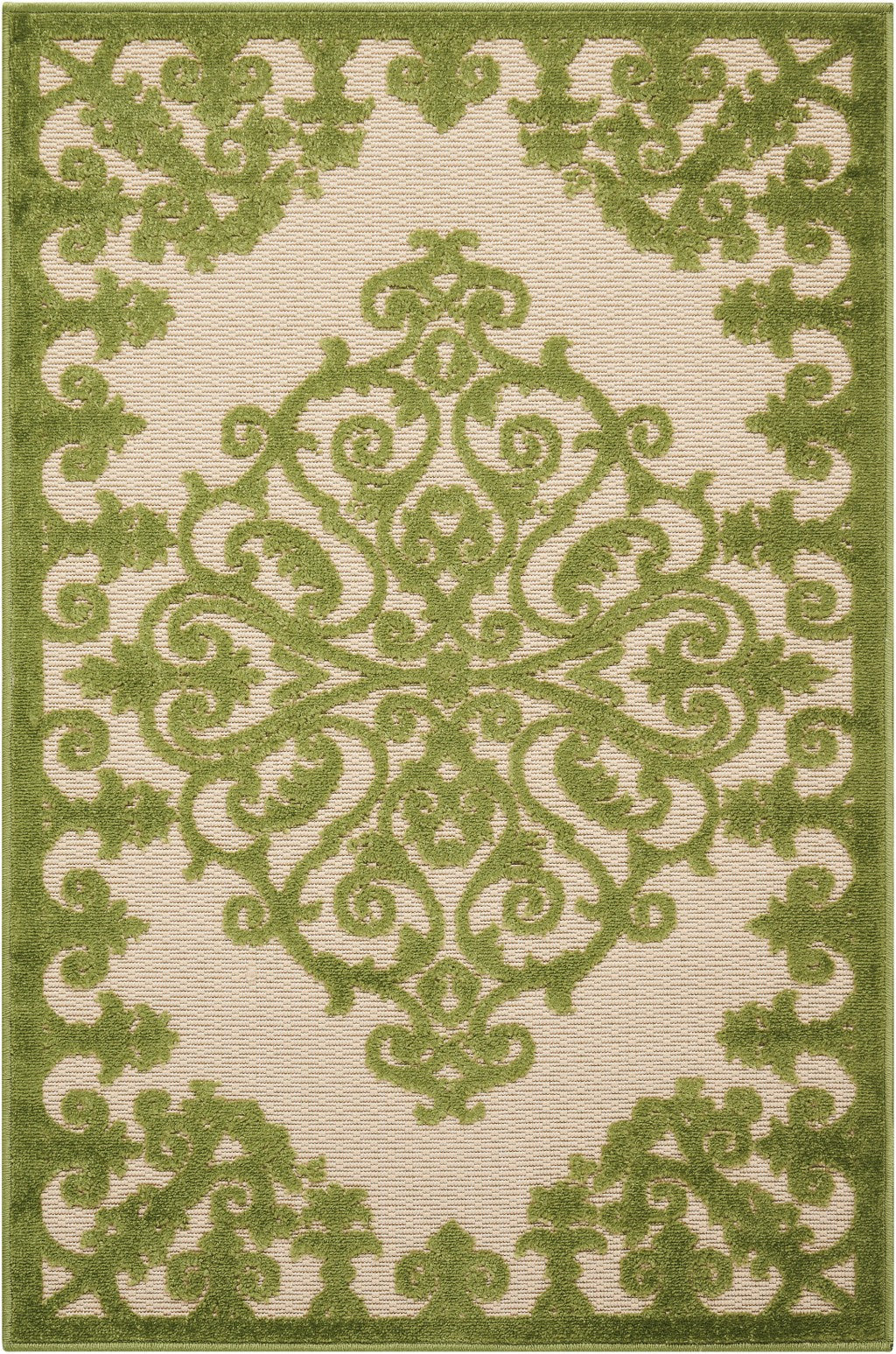 3' X 4' Green Damask Indoor Outdoor Area Rug