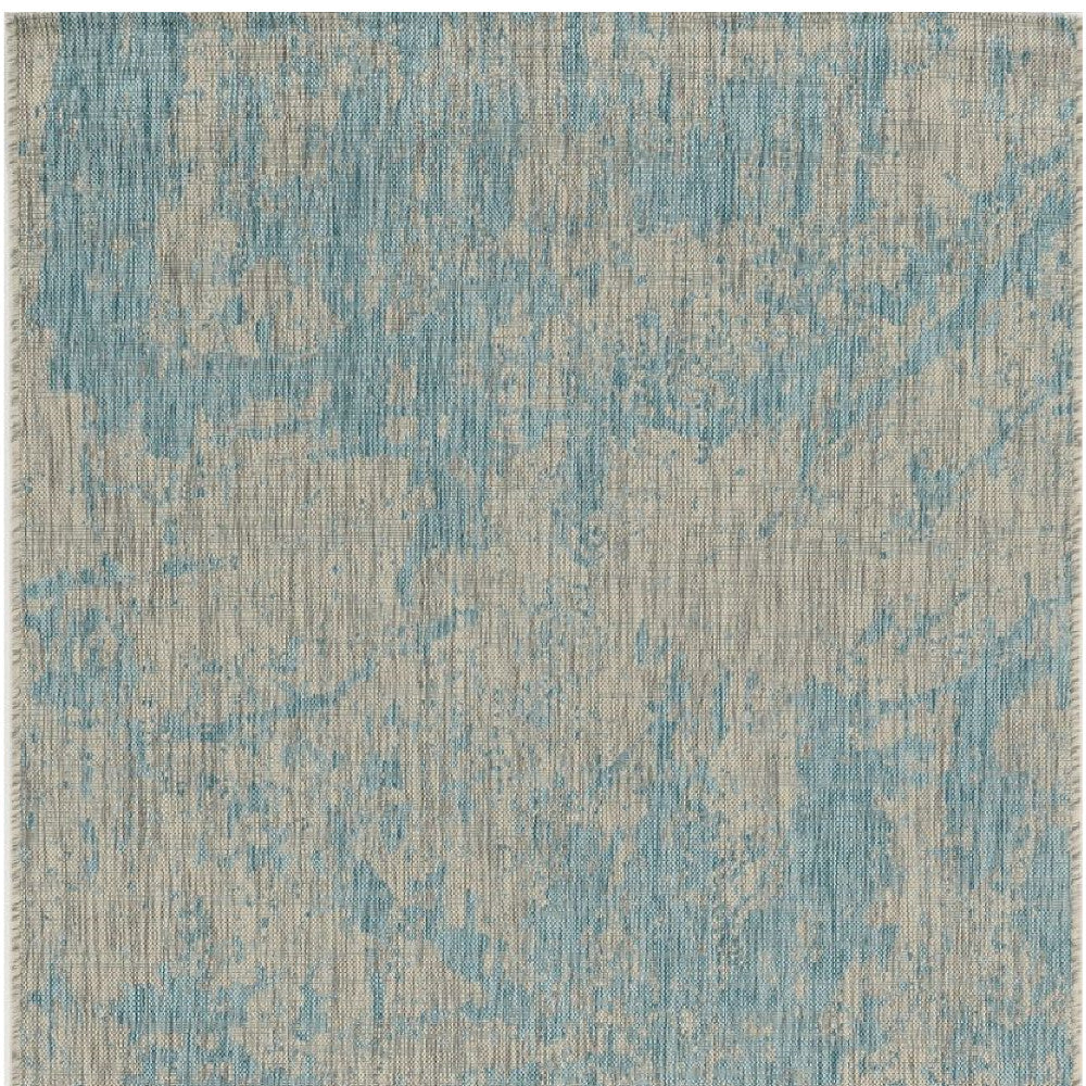 8'X11' Teal Machine Woven Abstract Strokes Indoor Outdoor Area Rug