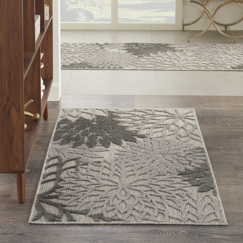 3' X 4' Gray Floral Indoor Outdoor Area Rug