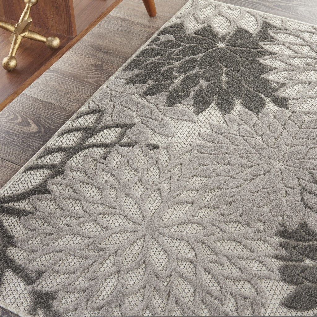 3' X 4' Gray Floral Indoor Outdoor Area Rug