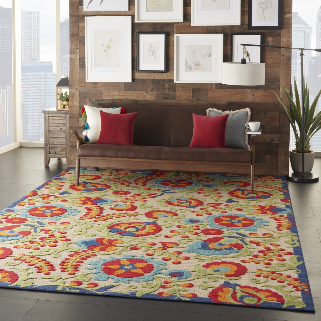 8' X 11' Multicolor Floral Indoor Outdoor Area Rug