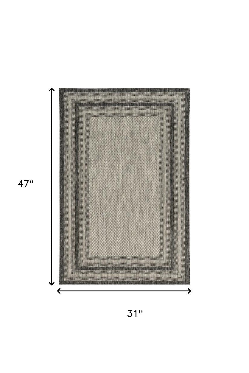 3'X4' Grey Machine Woven Uv Treated Bordered Indoor Outdoor Accent Rug