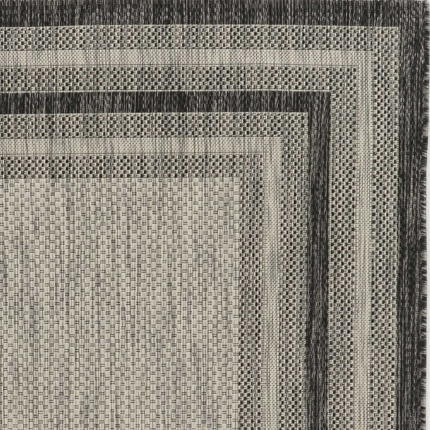 3'X4' Grey Machine Woven Uv Treated Bordered Indoor Outdoor Accent Rug