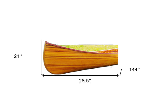 28.5" X 144" X 21" Wooden Canoe With Ribs Curved Bow