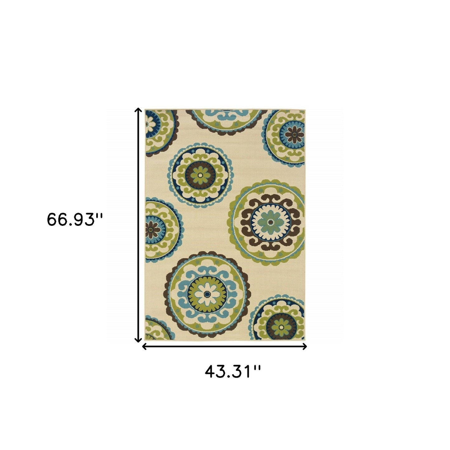 4' x 6' Green and Ivory Floral Indoor Outdoor Area Rug