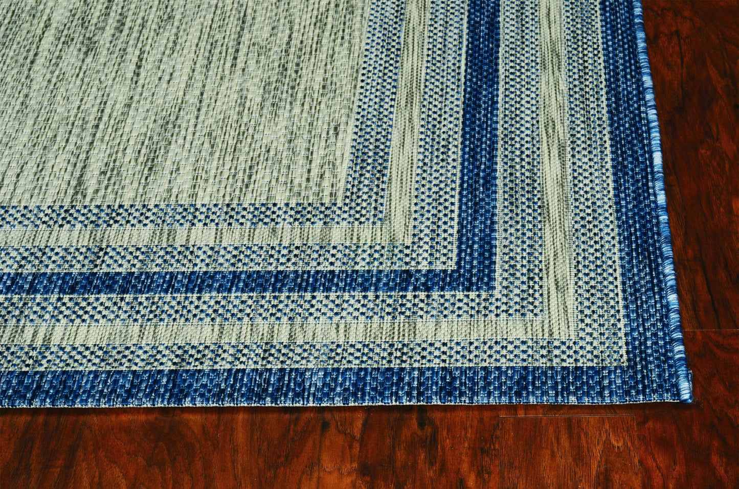 3'X4' Grey Denim Machine Woven Uv Treated Bordered Indoor Outdoor Accent Rug