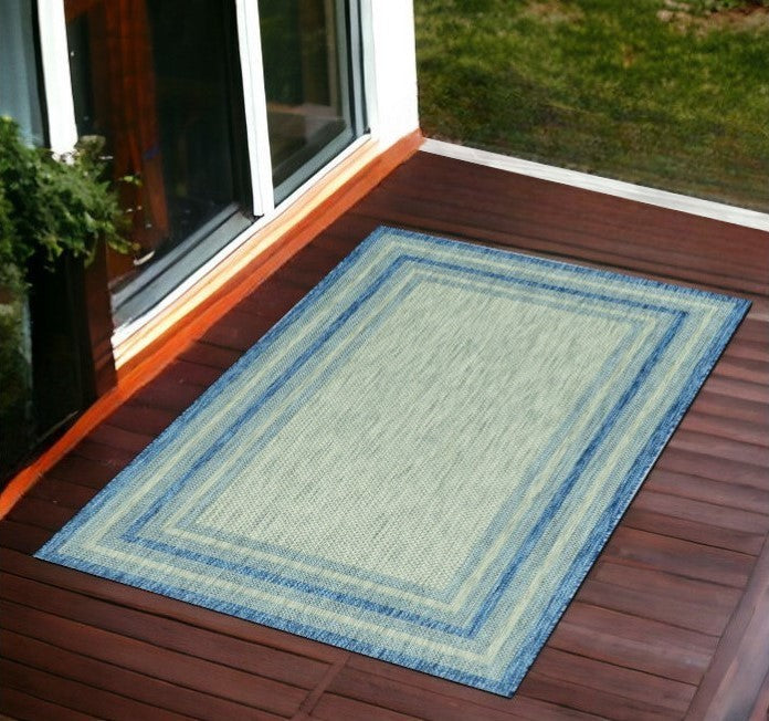 3'X4' Grey Denim Machine Woven Uv Treated Bordered Indoor Outdoor Accent Rug