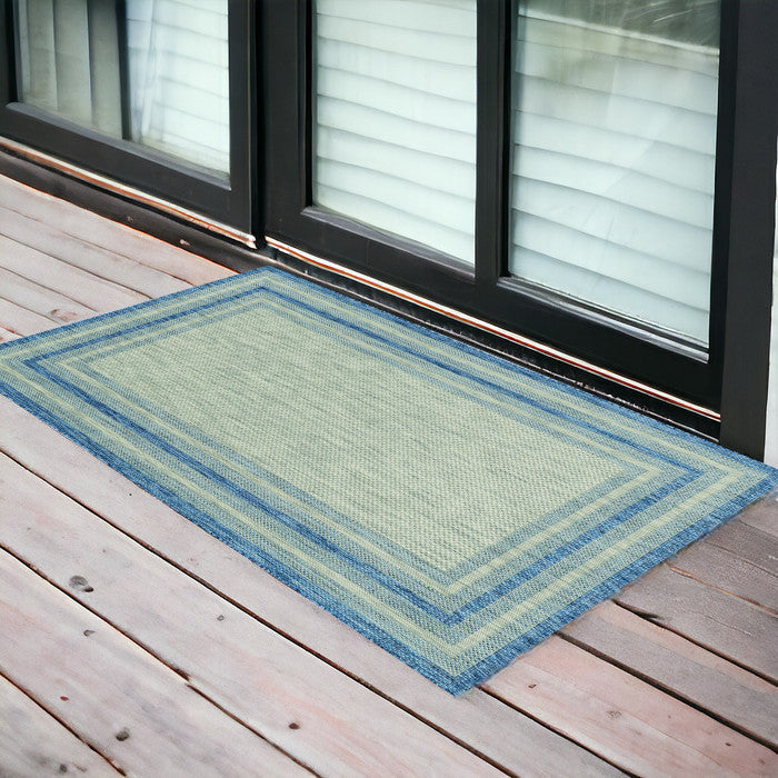 3'X4' Grey Denim Machine Woven Uv Treated Bordered Indoor Outdoor Accent Rug