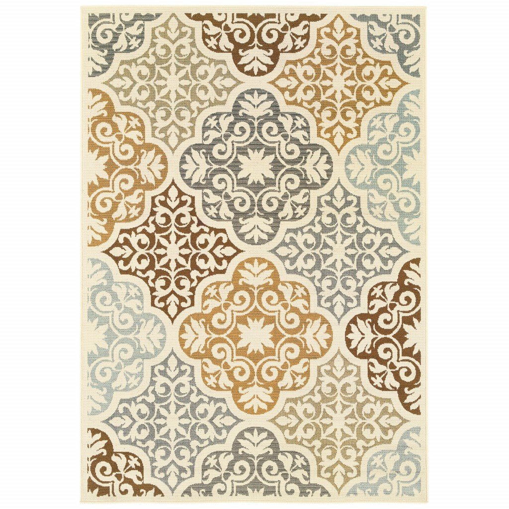 Gray and Ivory Moroccan Indoor Outdoor Area Rug