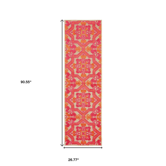 8' Runner Pink and Orange Moroccan Indoor Outdoor Area Rug