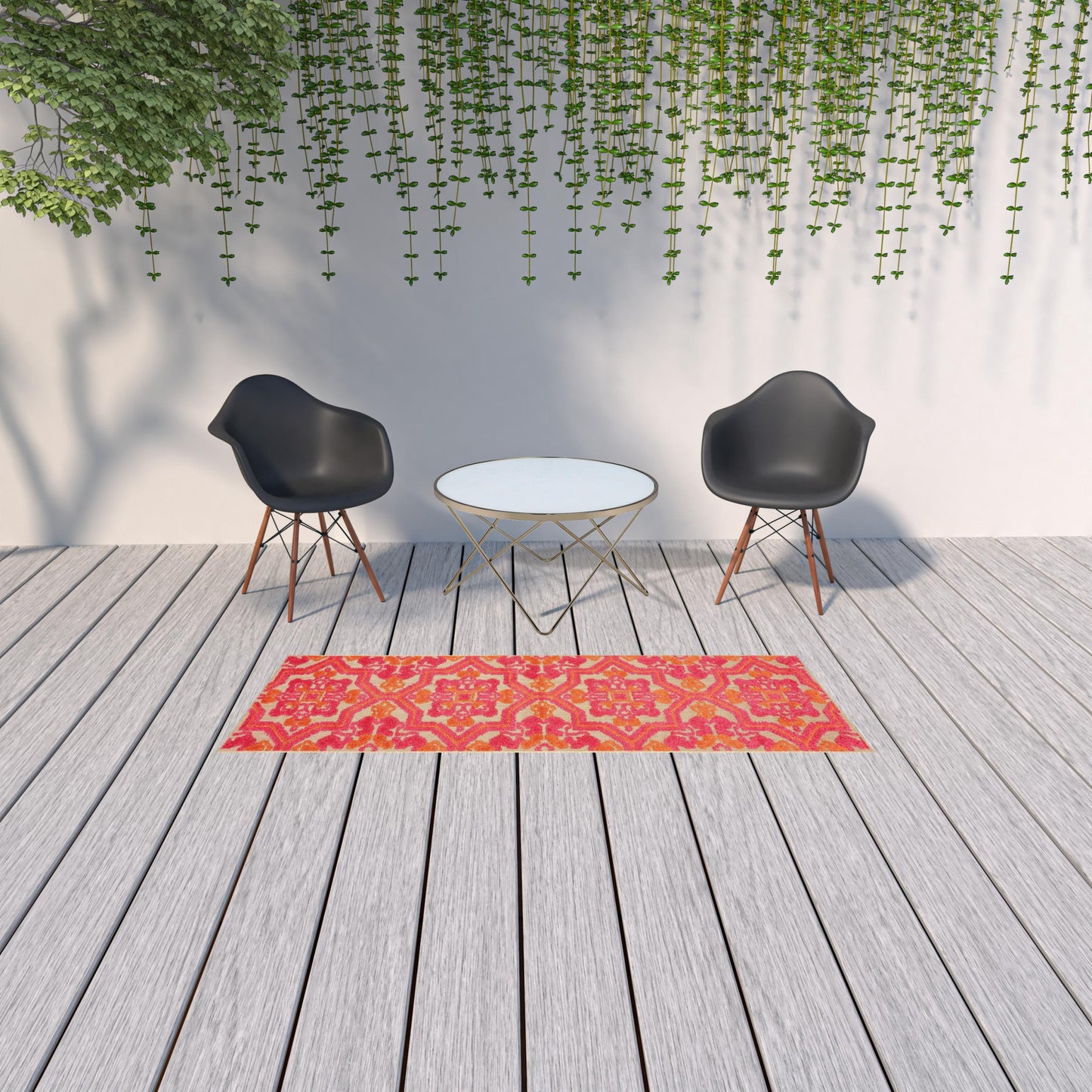 8' Runner Pink and Orange Moroccan Indoor Outdoor Area Rug