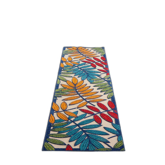 2' X 10' Ivory And Blue Floral Indoor Outdoor Area Rug