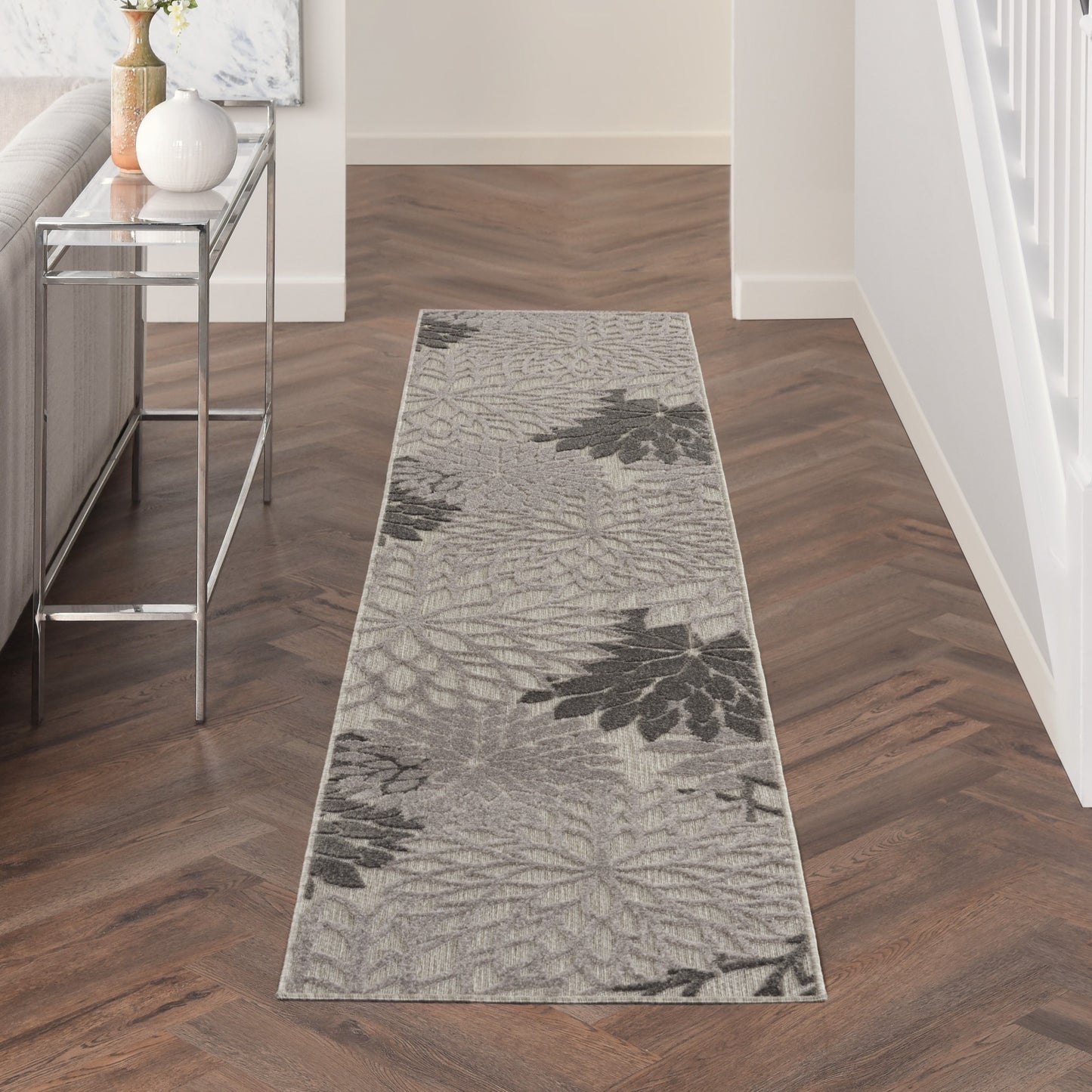 2’ x 12’ Silver and Gray Indoor Outdoor Runner Rug