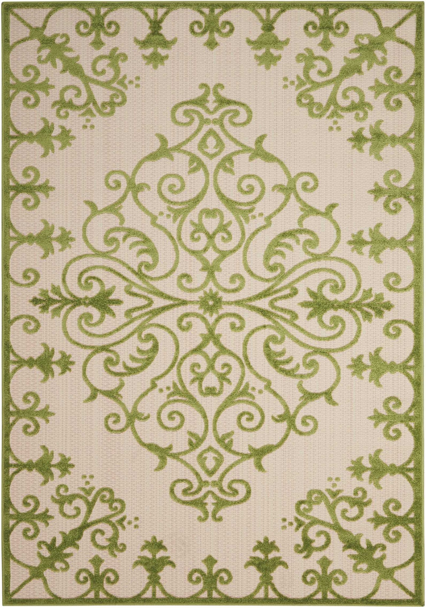 4' X 6' Green Damask Indoor Outdoor Area Rug