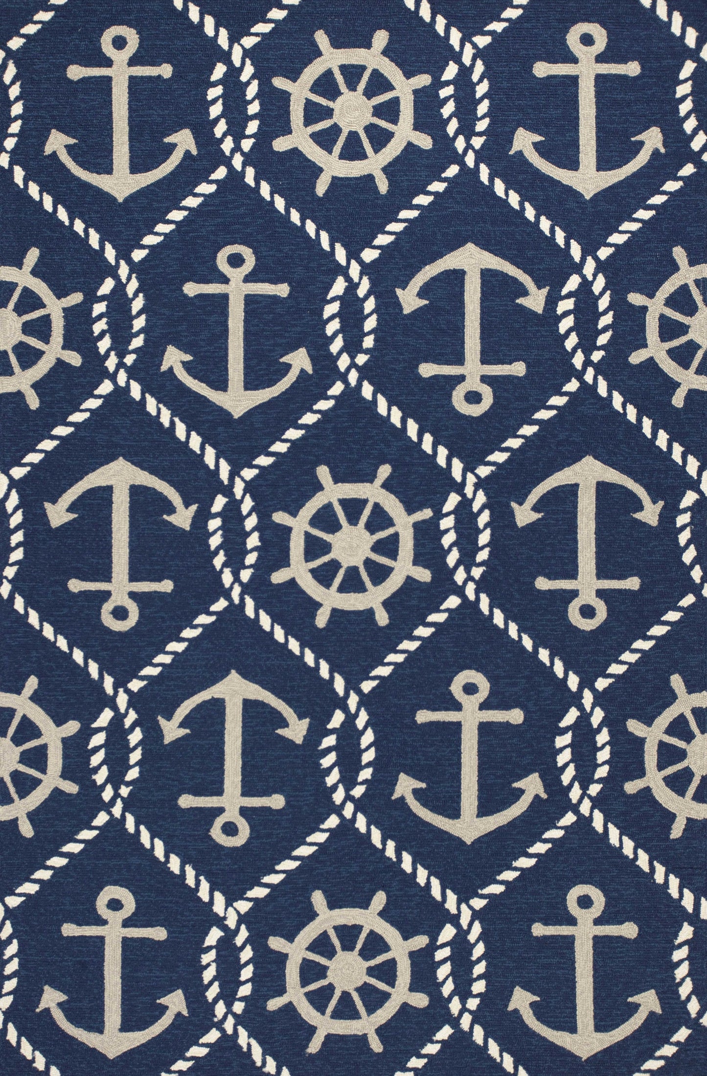 5'X8' Navy Blue Hand Hooked Uv Treated Nautical Indoor Outdoor Area Rug