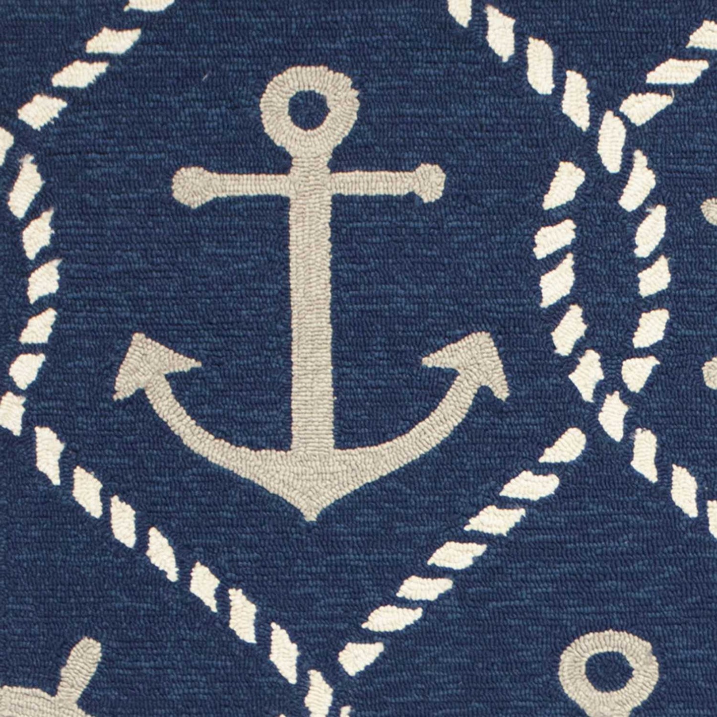 5'X8' Navy Blue Hand Hooked Uv Treated Nautical Indoor Outdoor Area Rug