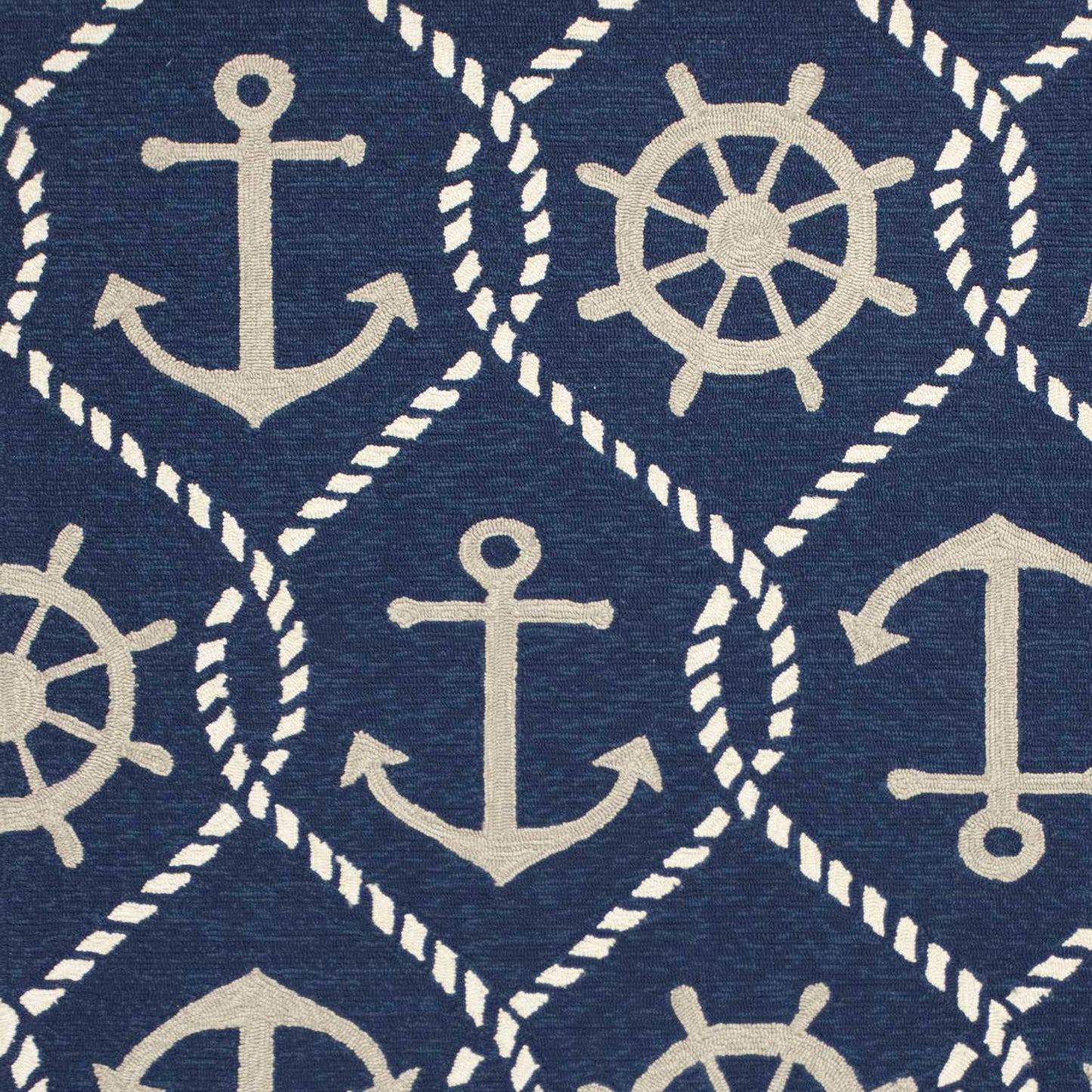 5'X8' Navy Blue Hand Hooked Uv Treated Nautical Indoor Outdoor Area Rug