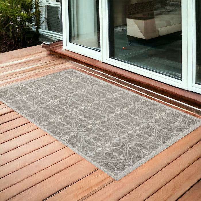 3'X5' Grey Machine Woven Uv Treated Ogee Indoor Outdoor Area Rug