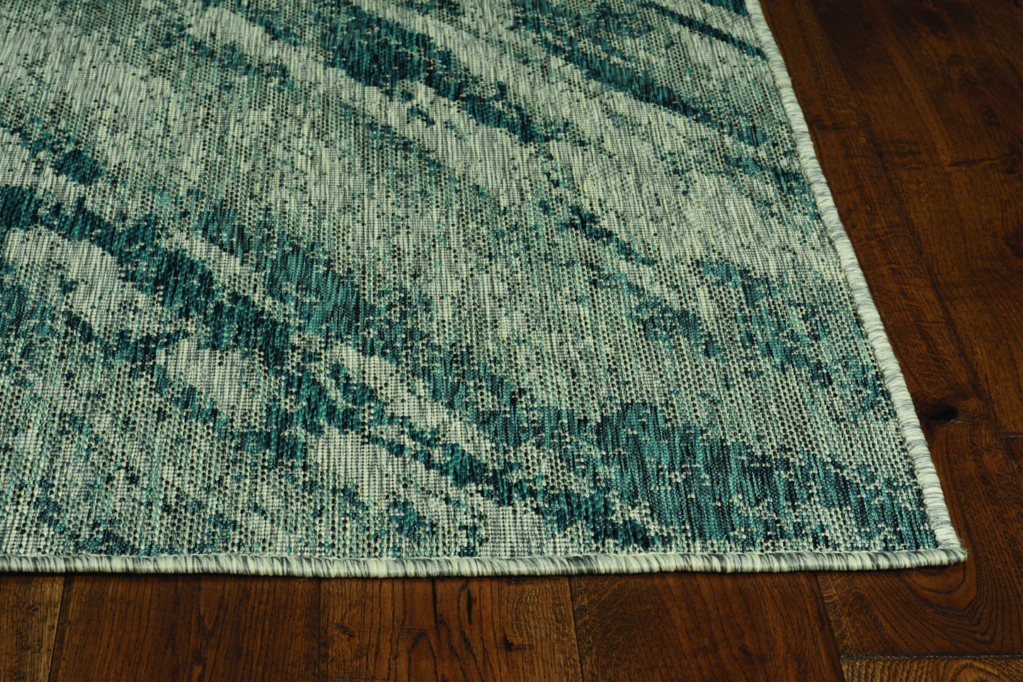 3'X4' Grey Teal Machine Woven Uv Treated Abstract Waves Indoor Outdoor Accent Rug