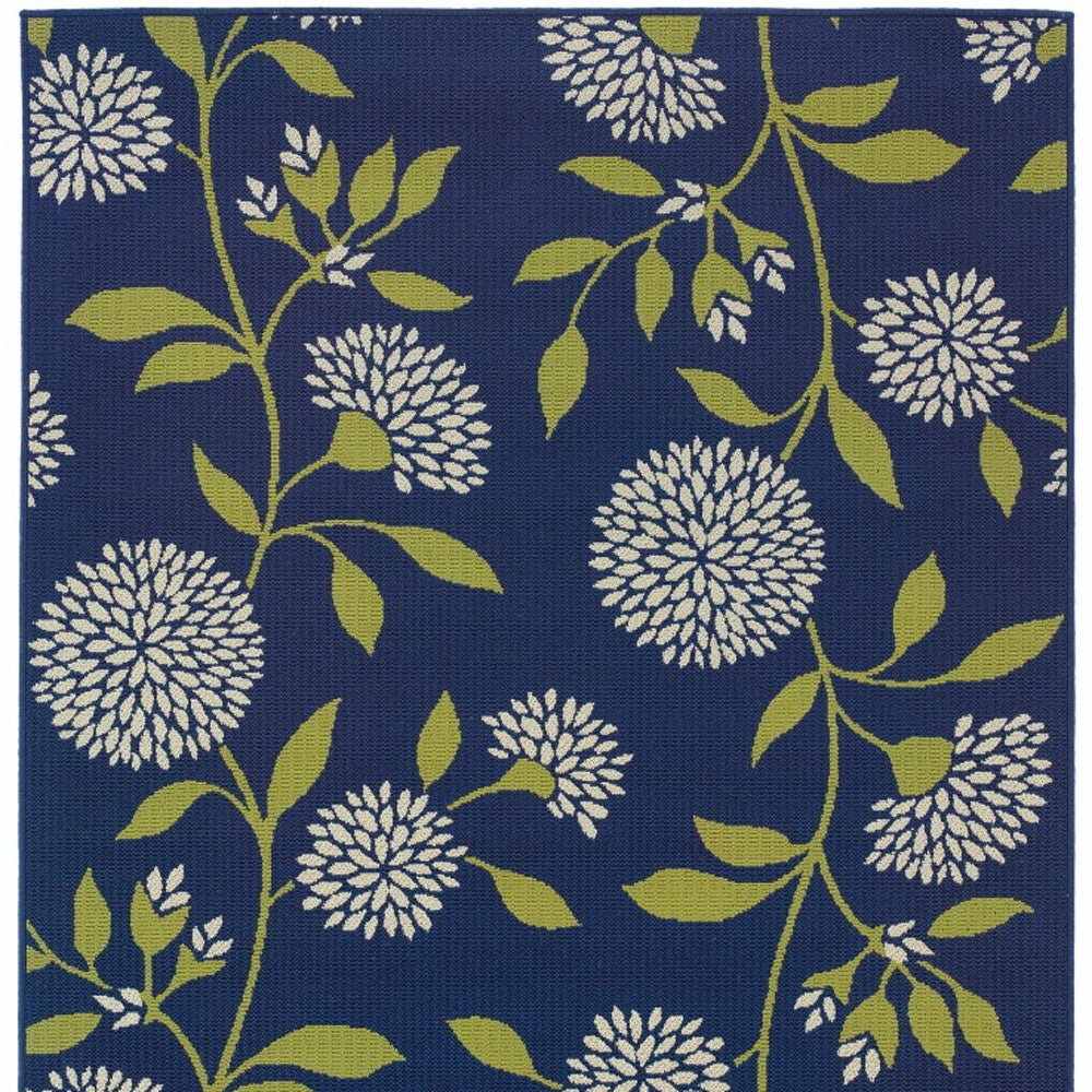 Blue and Green Floral Indoor Outdoor Area Rug